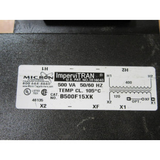 Micron Control Transformer B500F15XK ImperviTran Transformer - New No Box
