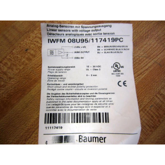 Baumer 08U95117419PC Inductive Sensor 08U95117419PC - New No Box