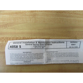 Asco 0F8261S404 General Purpose Solenoid Valve