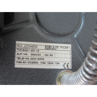 MK Juchheim 8421-20-16 Contact Dial Thermometer 84212016 - Used