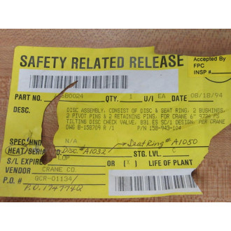 158943104 Disc Assembly W Seat Ring - New No Box