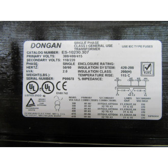 Dongan ES10230.307 General Use Transformer ES10230307 - New No Box