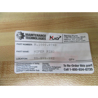 Maintenance Technologies M.1000.8748 Wiper Ring M10008748 - New No Box