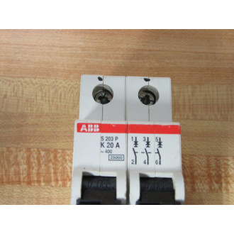 ABB S 203 P K 20 A Circuit Breaker S203PK20A 20A 2 Pole - Used