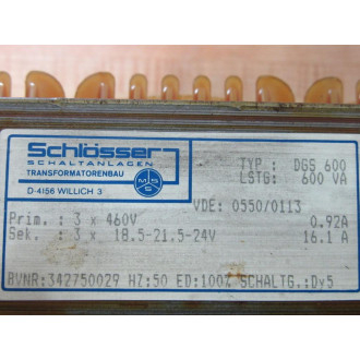 Schlösser DGS 600 Transformer DGS600 - Used