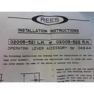 Rees 02005-522 R.H. Operating Lever 02005522 - New No Box