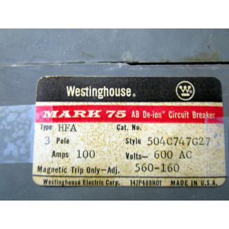 Westinghouse 504C747G27 Circuit Breaker Mark 75 - Used
