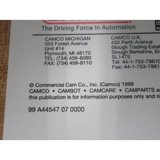 Camco 99 A44547 07 0000 Service Manual RDM Series 99A44547070000 - Used