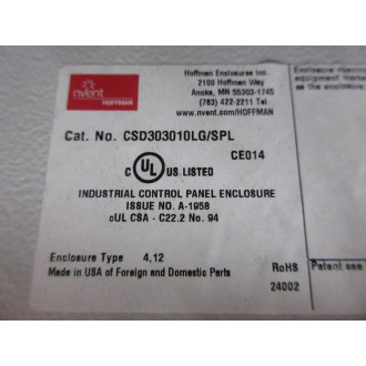 nVent Hoffman CSD303010LGSPL Enclosure CSD303010LGSPL - New No Box