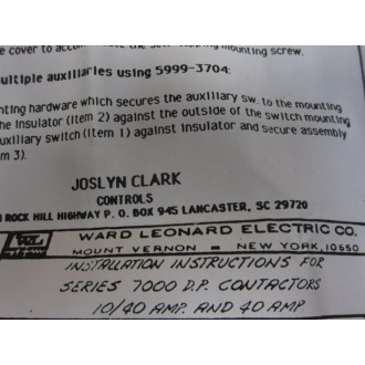 Joslyn Clark 5999-3704 Auxiliary Switch Kit 85414