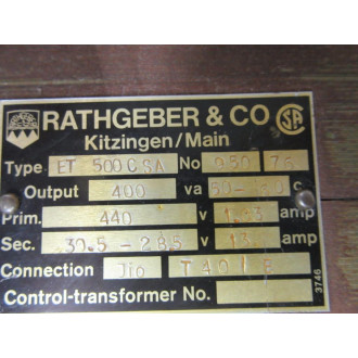 Rathgeber ET 500 CSA Transformer 950-76 - Used