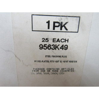 9563K49 Steel Finishing Hole Plug Fits 1-38" ID (Pack of 25)