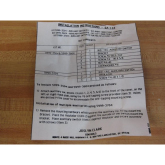 Joslyn Clark 5999-3504 Auxiliary Switch Kit 85412