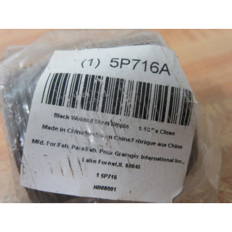 Grainger 5P716A 1-12" X Close Black Welded Steel Nipple 5P716 (Pack of 8)