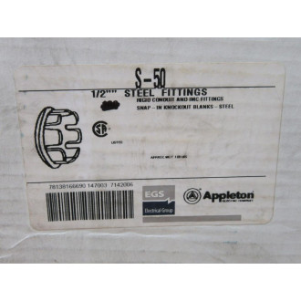 Appleton S-50 Snap In Knockout Blank S50 12" (Pack of 87)