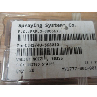 Spraying Systems H14U-SS5010 VeeJet Nozzle H14USS5010 (Pack of 10)