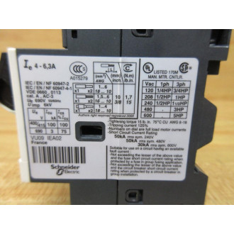 Telemecanique GV2ME104-6.3A SchneiderSquare D Motor Starter GV2ME10463A - New No Box