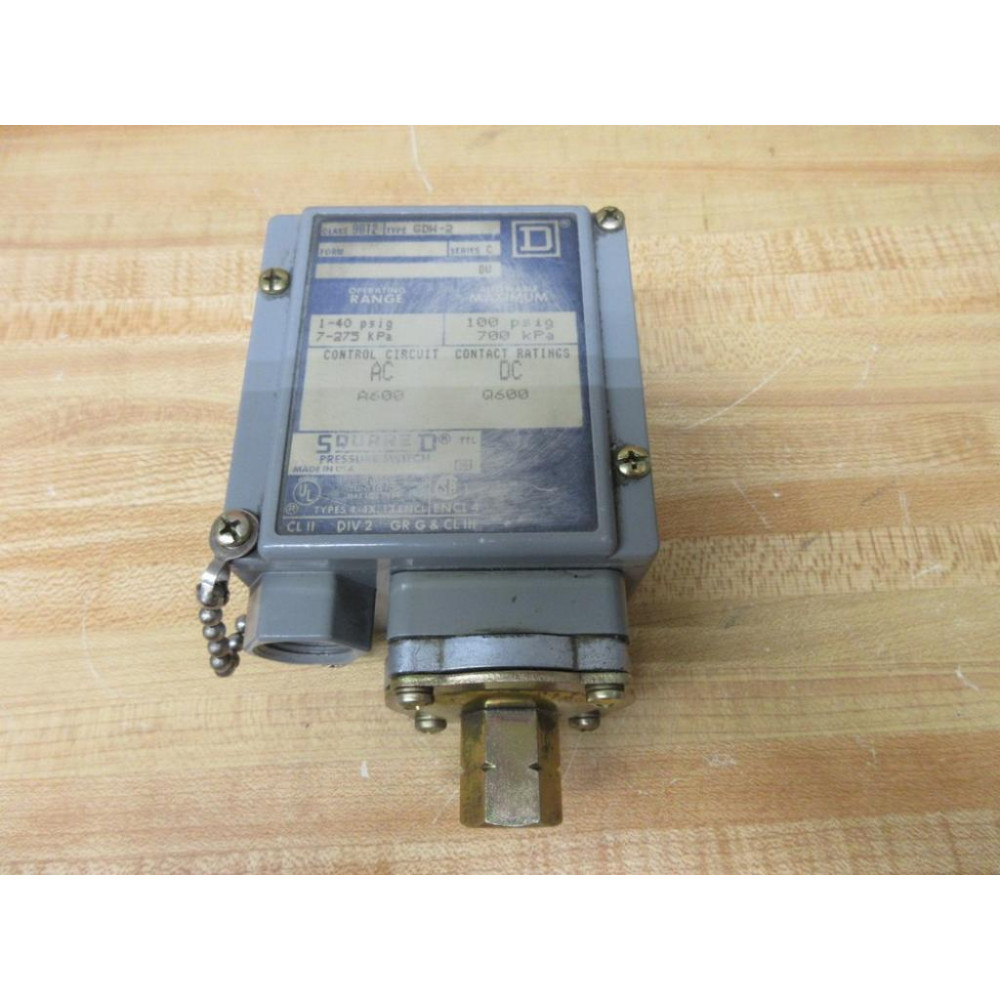 Square D 9012-GDW-2 Pressure Switch 9012GDW2 Series C - Used