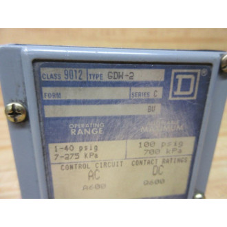 Square D 9012-GDW-2 Pressure Switch 9012GDW2 Series C - Used