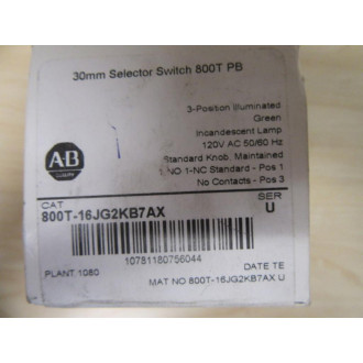 Allen Bradley 800T-16JG2KB7AX Green Selector Switch