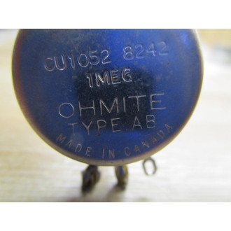 Ohmite CU1052 Potentiometer 1 Meg Ohms Type AB - Used