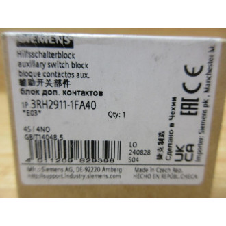 Siemens 3RH2911-1FA40 Contact Block 3RH29111FA40
