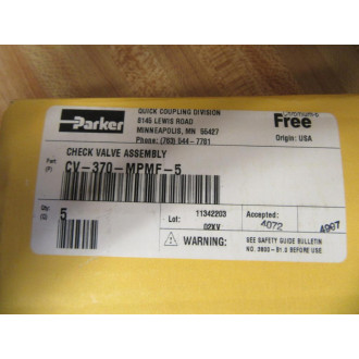 Parker CV-370-MPMF-5 Check Valve CV370MPMF5 (Pack of 5)