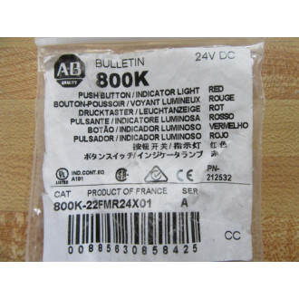 Allen Bradley 800K-22FMR24X01 Red Push Button