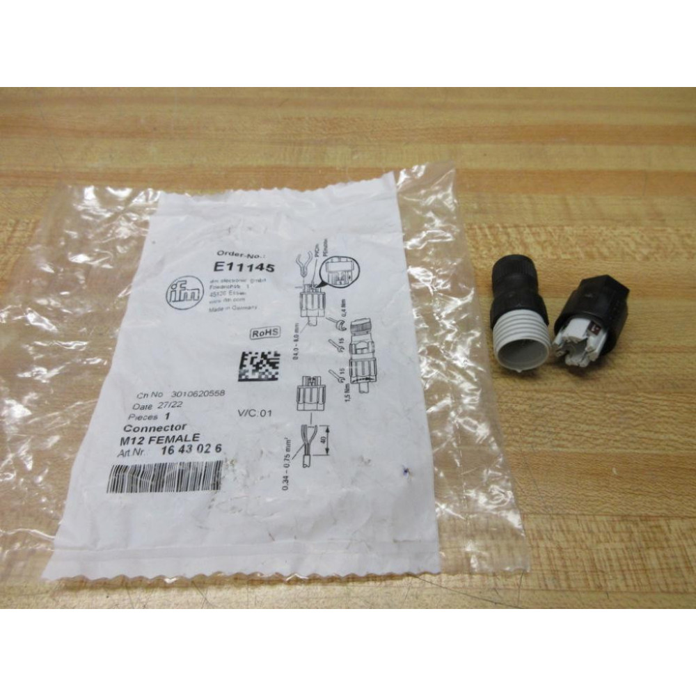 IFM Efector E11145 M12 Female Connector 1643026