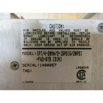 Moore Industries IPT4-20MA3-15PSIG20PSI-FA3-RTB Transmitter - Used