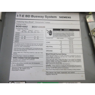 Siemens BOS14352 Busway System Plug - Used