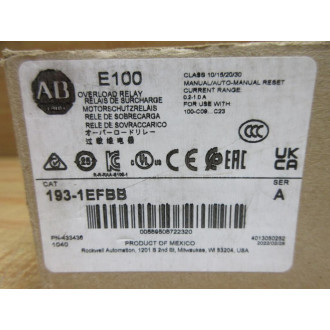 Allen Bradley 193-1EFBB Overload Relay 1931EFBB