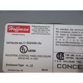 Hoffman C-SD242010W Electrical Enclosure CSD242010W - New No Box