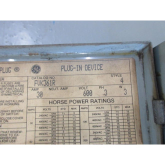 General Electric FVK-361R GE Fusible Bus Plug FVK361R Style 4 - Used