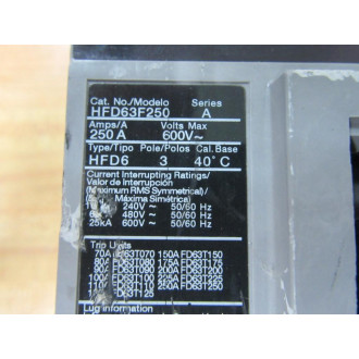 Siemens HFD63F250 250A Circuit Breaker HFD63F250L WO Trip Unit - Used