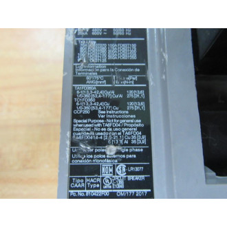 Siemens HFD63F250 250A Circuit Breaker HFD63F250L WO Trip Unit - Used