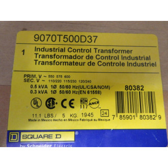 Square D 9070T500D37 Industrial Control Transformer 80382