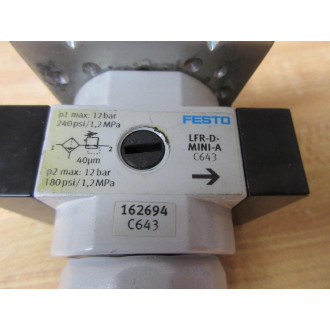 Festo LFR-D-MINI-A 162694 Pneumatic Filter WBracket - Used