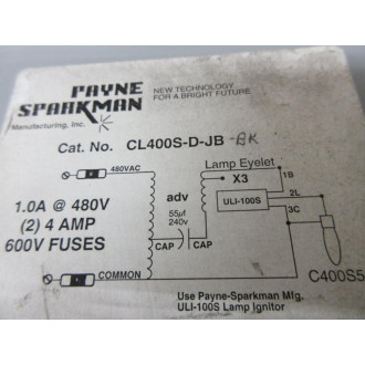 Payne Sparkman CL400S-D-JB-BK Enclosed Lighting Ballast CL400SDJBBK - Used