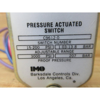 Barksdale C9612-0 Pressure Actuated Switch C96120 - Used