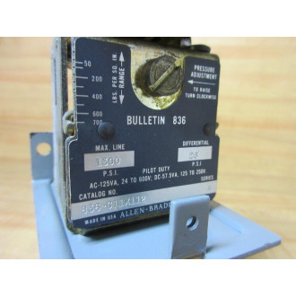 Allen Bradley 836-C11X112 Pressure Switch 836C11X112 WOut Cover - Used