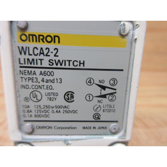Omron WLCA2-2 Limit Switch WLCA22 500 VAC, WO Lever Arm - Used