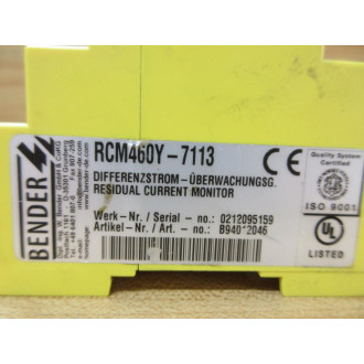 Bender RCM460Y-7113 Current Transformer RCM460Y7113 - Used