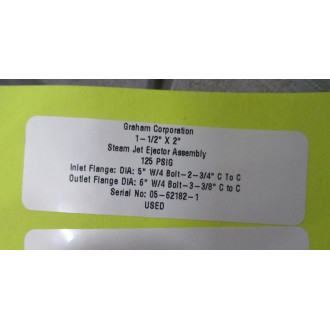 Graham 1-12" x 2" Steam Jet Ejector 5", 6" Flange, 125 PSIG - Used