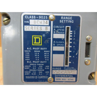 Square D 9025-BCW34 Temperature Switch - Used