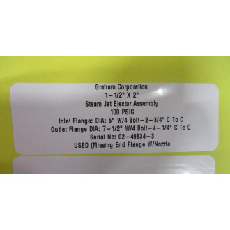 Graham 1-12" x 2" Steam Jet Ejector 5", 7.5"Flange, WO Nozzle - Used