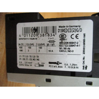 Siemens 3RV1011-1GA15 Circuit Breaker 4.5-6.3 AMP - Used