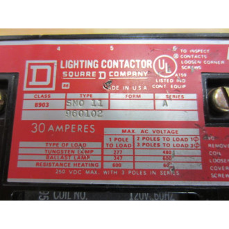 Square D 8903 SMO 11 Lighting Contactor Series A 8903 SM0 11 - Used