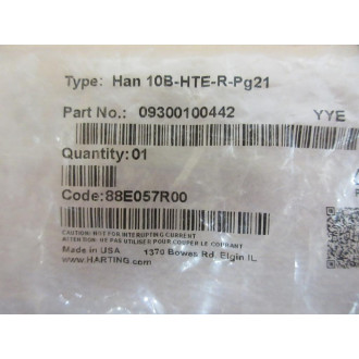 Harting HAN 10B-HTE-R-Pg21 Connector Housing HAN10BHTERPg21