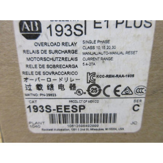 Allen Bradley 193S-EESP E1 Plus Overload Relay 193SEESP